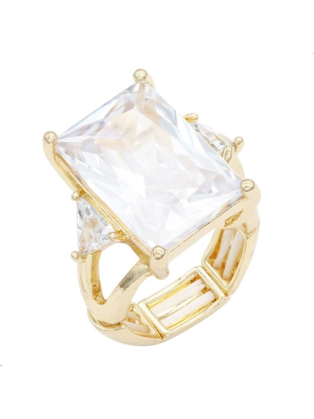Emerald Cut CZ Stone Big Bold Radiant Stretch Ring for Women Size for 7-9